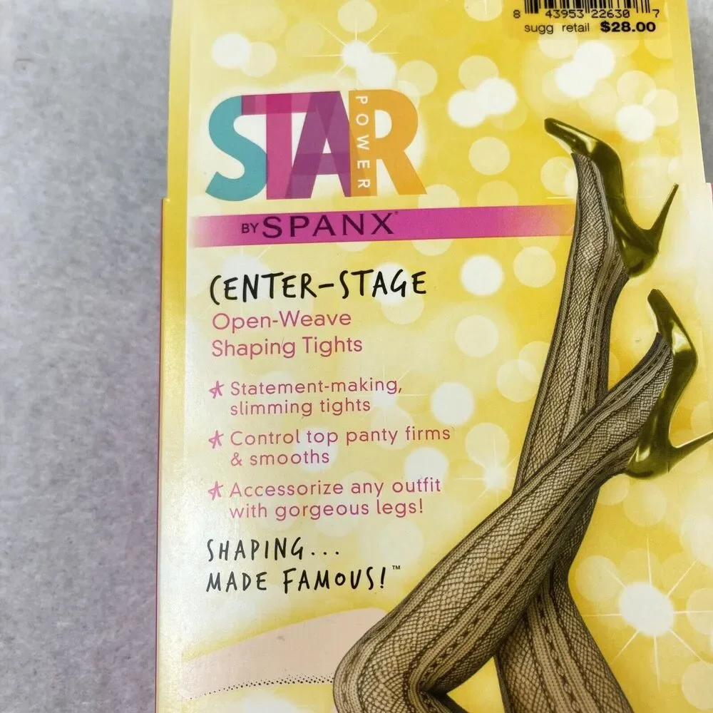 Star Power By Spanx Women‎ Size C Shaping Tights Black Open Weave Diamond Stripe
